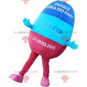 Blauw en roze pil mascotte. Medicijn mascotte - Redbrokoly.com